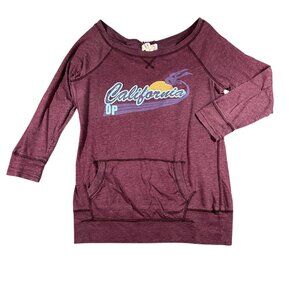 Op California Pullover Womens Large Round Neck 3/4 Sleeve Surf Graphic Pocket